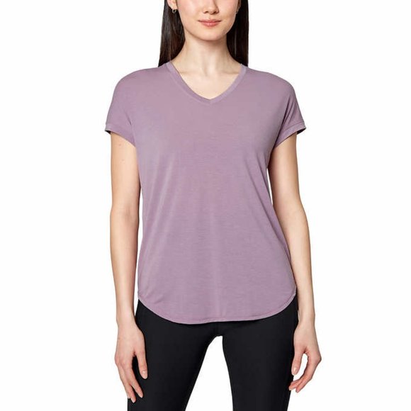 NWT Mondetta Women Ultra Soft Short Sleeve V-Neck Tee Elderberry Sz M $45 2HL97 - Picture 1 of 1